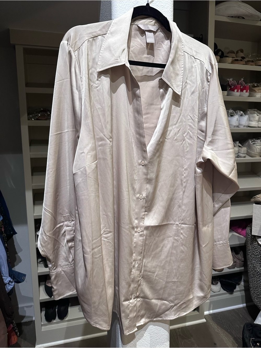 NWOT H&M Beige Satin Button-Up Blouse/Tunic